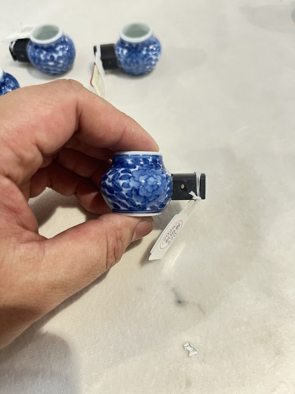 青花牡丹花卉纹鸟罐一套 - 图6