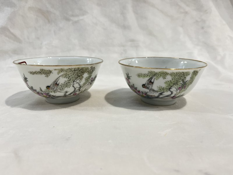 粉彩花鸟碗一对 - 图3