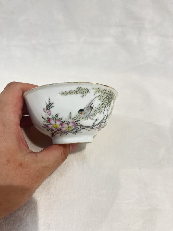 粉彩花鸟碗一对 - 图4
