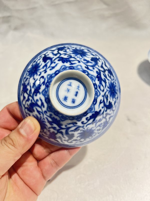 青花缠枝莲纹斗笠盏一套 - 图12