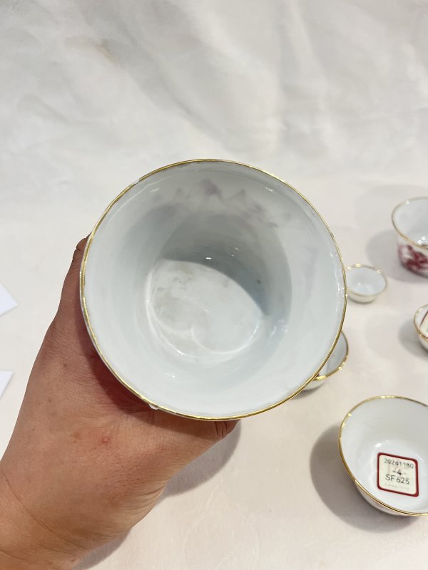 胭脂红彩山水纹套杯一套 - 图7