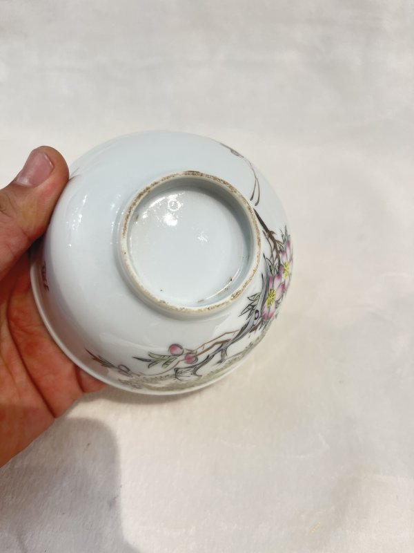 粉彩花鸟碗一对 - 图8