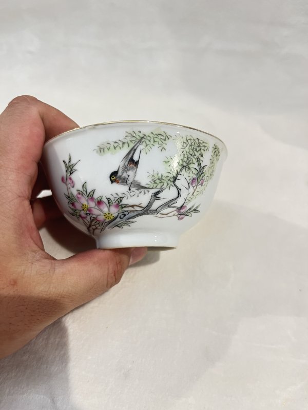 粉彩花鸟碗一对 - 图9