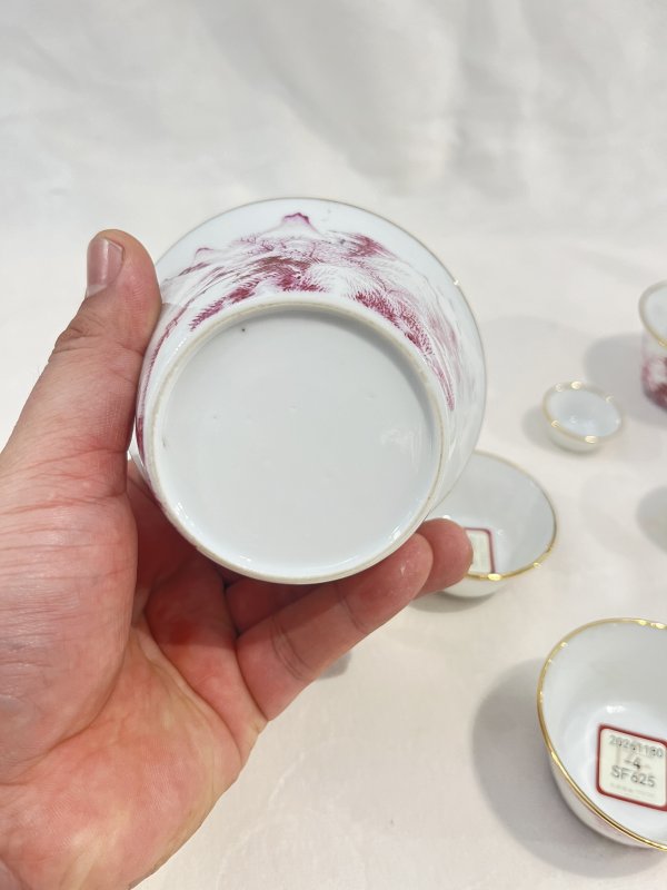 胭脂红彩山水纹套杯一套 - 图10