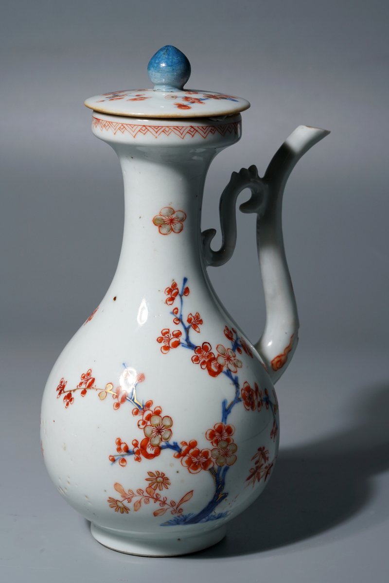清康熙 青花矾红描金梅花纹急须 - 图4