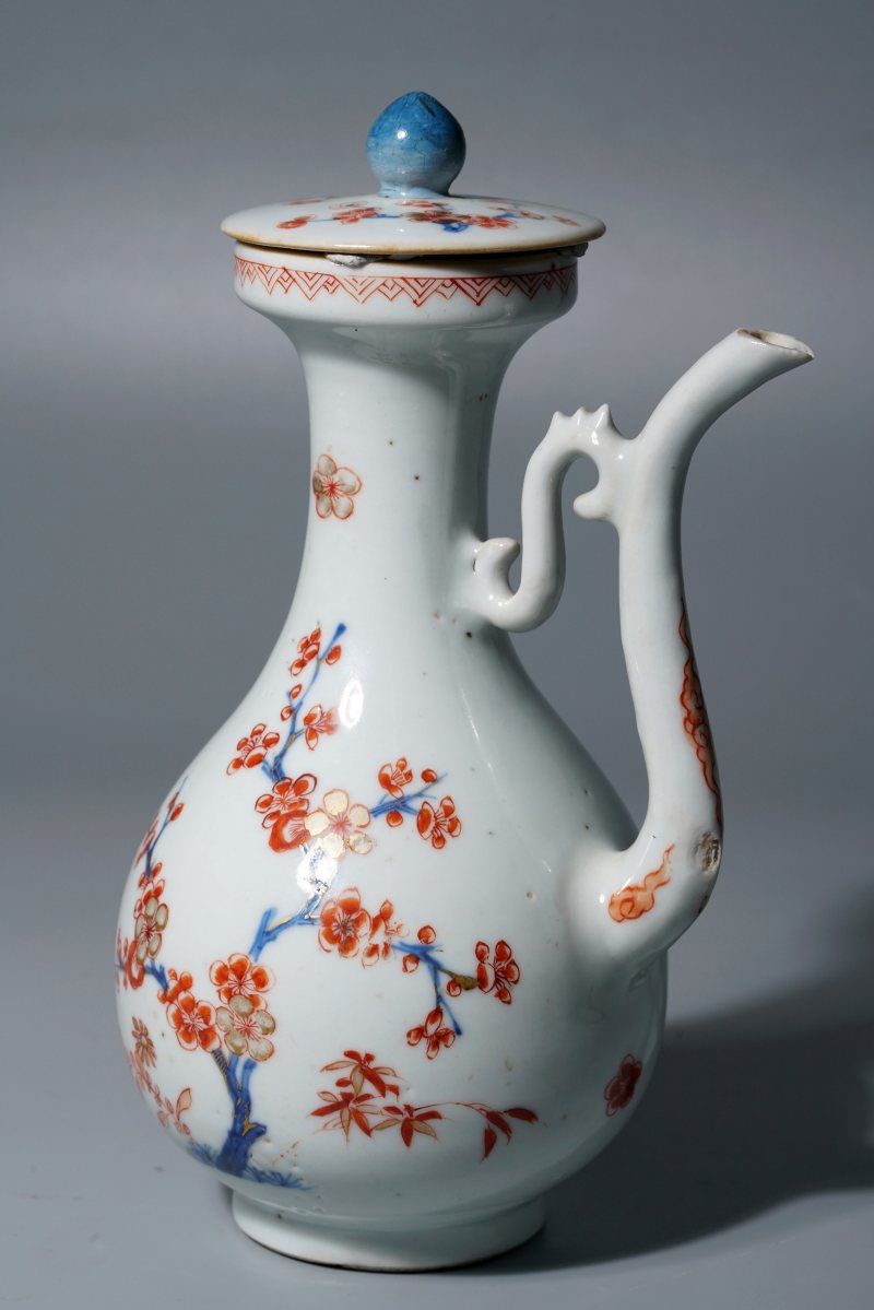 清康熙 青花矾红描金梅花纹急须 - 图5