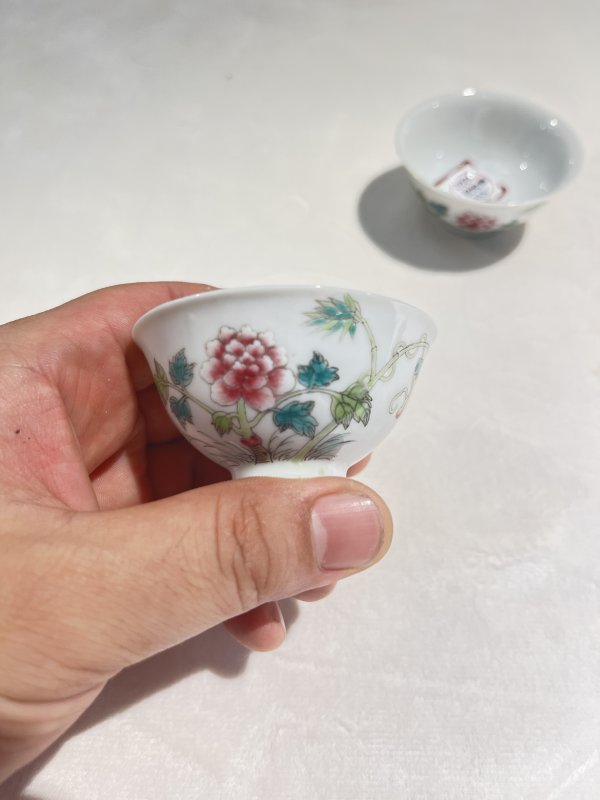 粉彩花卉纹杯一对 - 图4