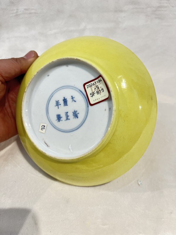 外柠檬黄釉内粉彩花卉诗文盘一对 - 图15
