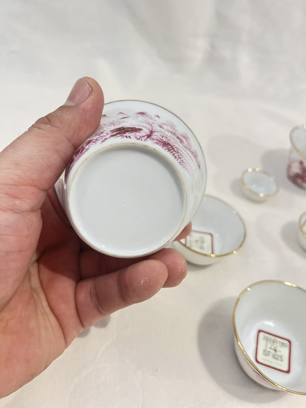 胭脂红彩山水纹套杯一套 - 图14