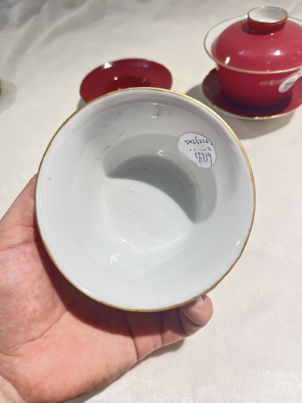 胭脂水釉盖碗两套一组 - 图6
