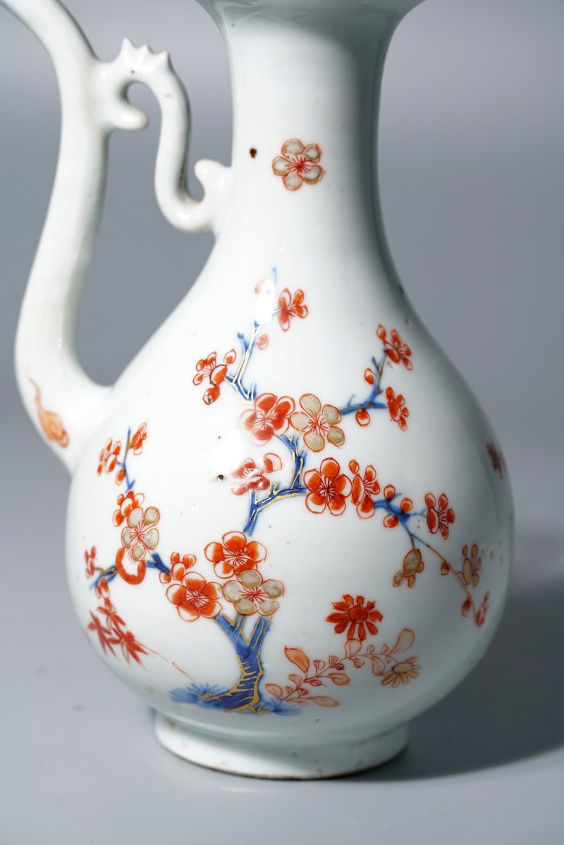 清康熙 青花矾红描金梅花纹急须 - 图11