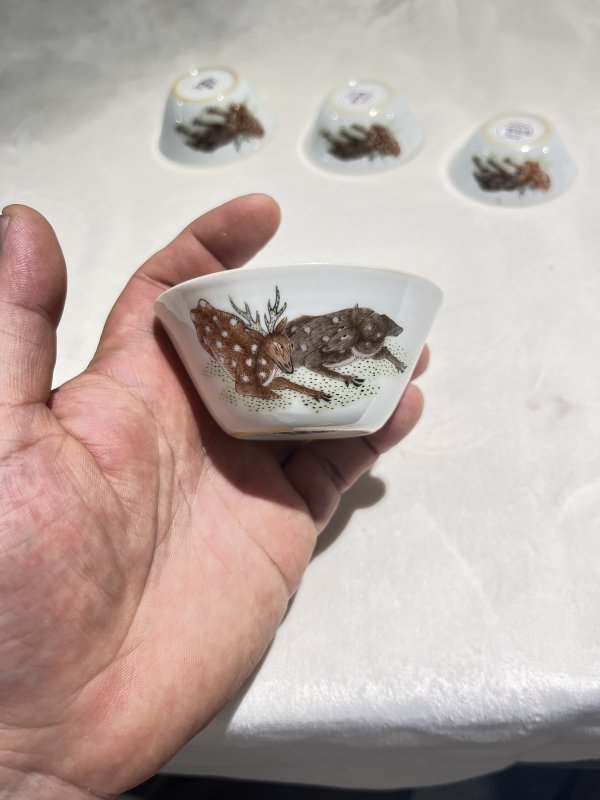 粉彩灵鹿献瑞纹套杯一套 - 图19