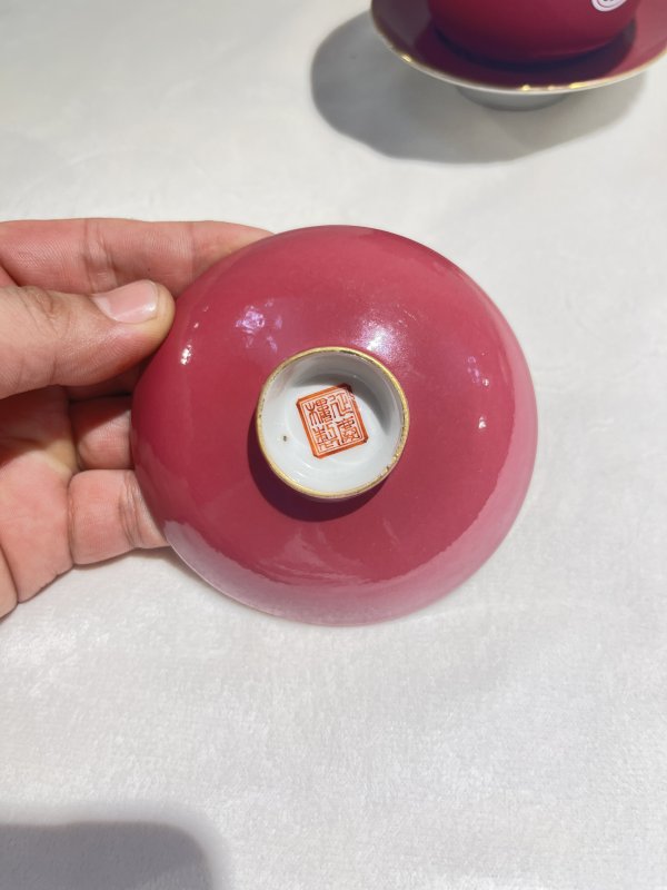 胭脂水釉盖碗两套一组 - 图10