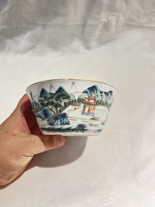 粉彩江西十景诗文墩式碗 - 图3