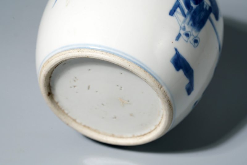 清晚清 青花先生教书图罐 - 图12