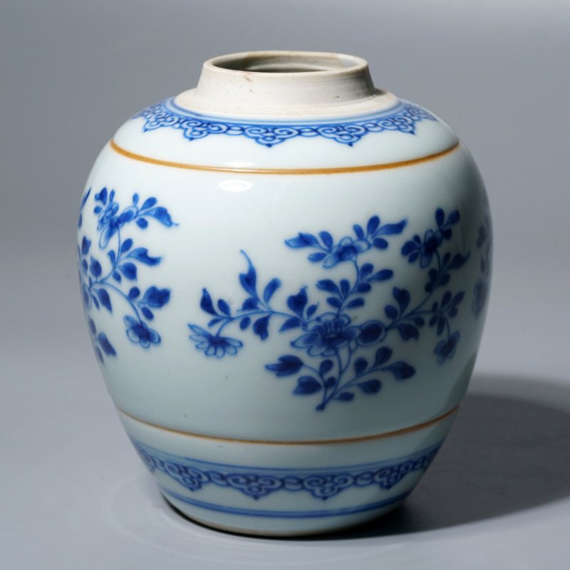 清康熙 青花折枝花卉纹罐 - 图3
