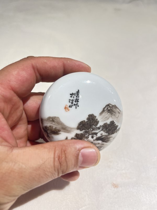 墨彩山水人物纹印盒 - 图7