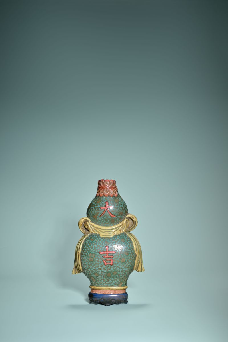 清 紫砂挂釉加彩大吉葫芦壁瓶 - 图3