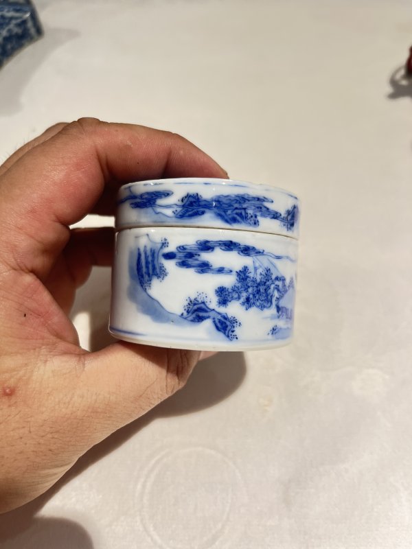 青花高仕纹印泥盒 - 图5