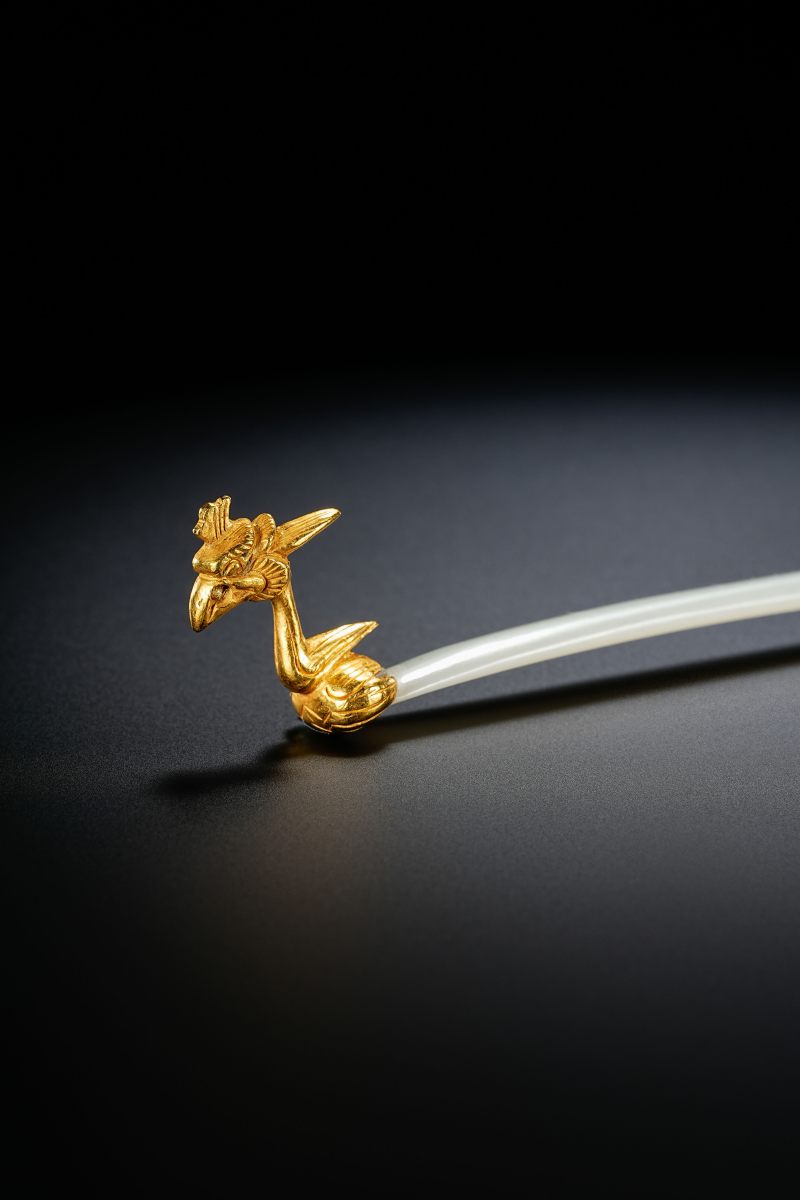 明 金凤首白玉簪 - 图5