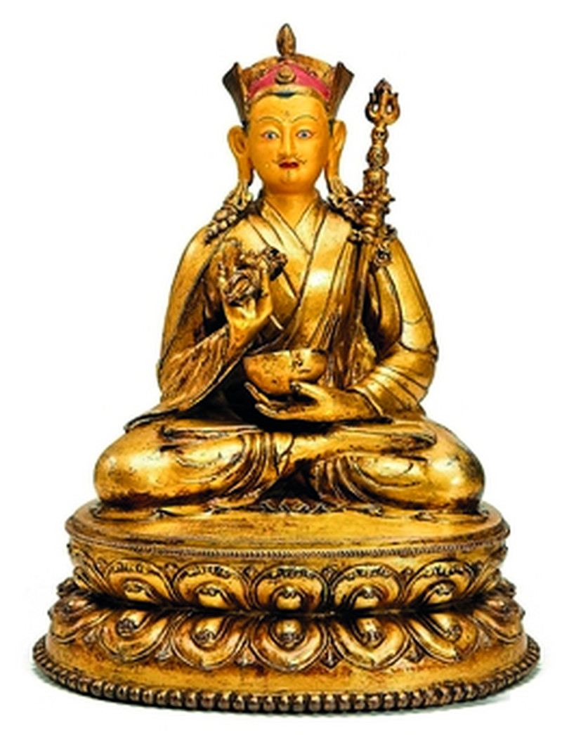 清乾隆 铜鎏金莲花生坐像 - 图10