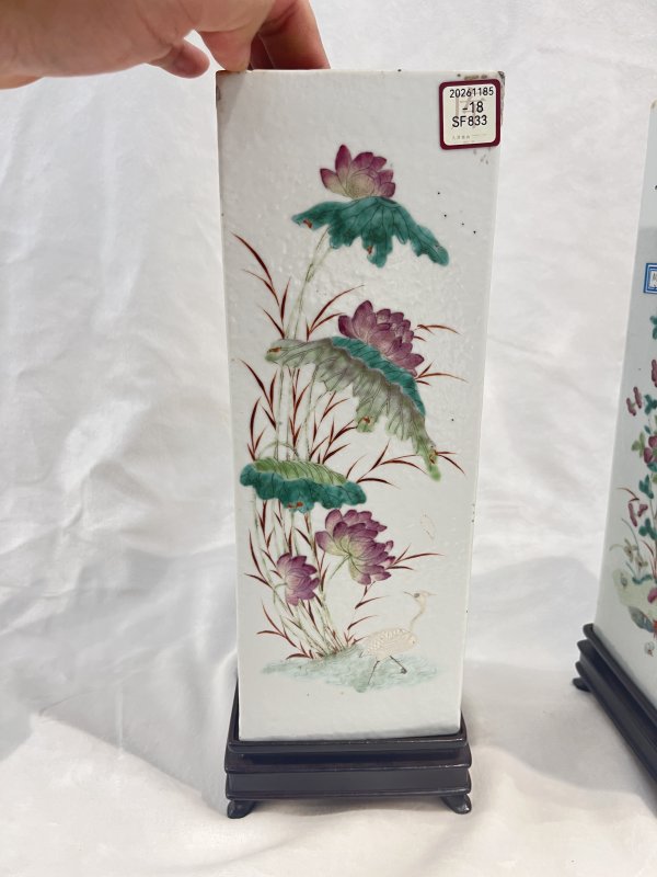 粉彩四季花卉纹四方帽筒一对 - 图5