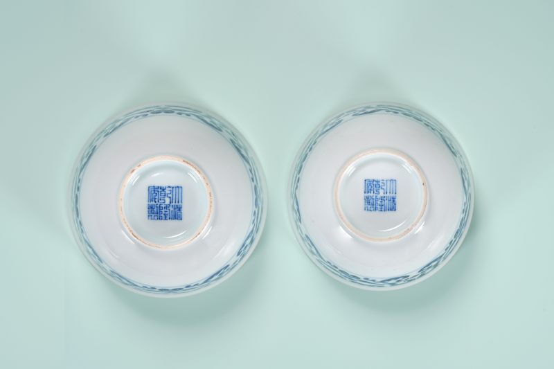 清乾隆 青花夔龙纹茶圆成对 - 图3