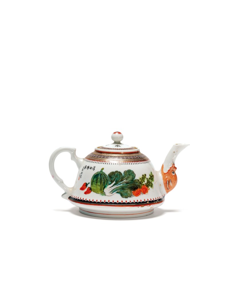余松青粉彩清白传家果蔬茶壶 - 图1