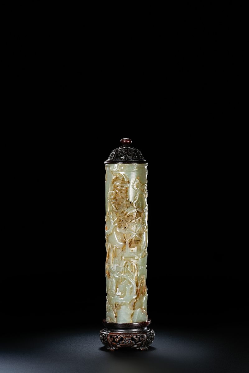 清 白玉通景镂雕山水人物图香筒 - 图5
