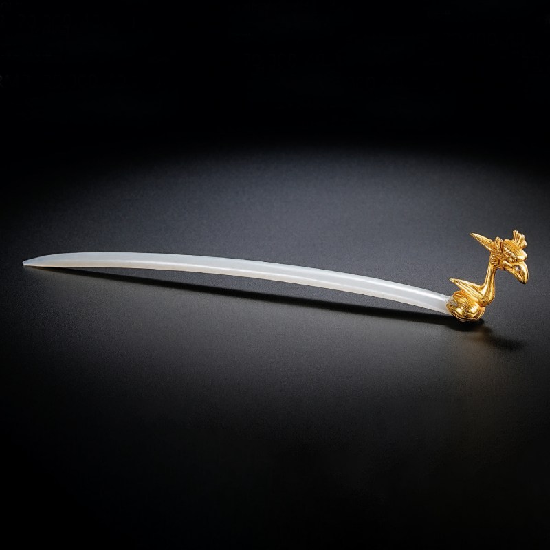 明 金凤首白玉簪