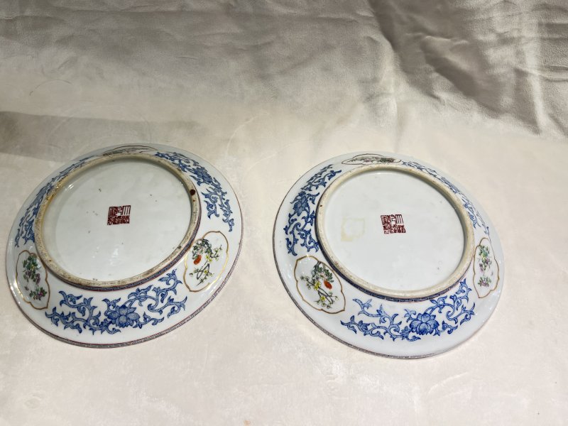 蓝料彩开光粉彩花卉纹盆奁一对 - 图3