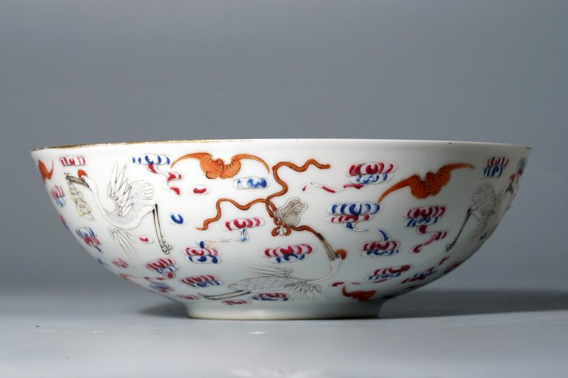 清光绪 青花团龙款粉彩云鹤纹奶子碗 - 图17