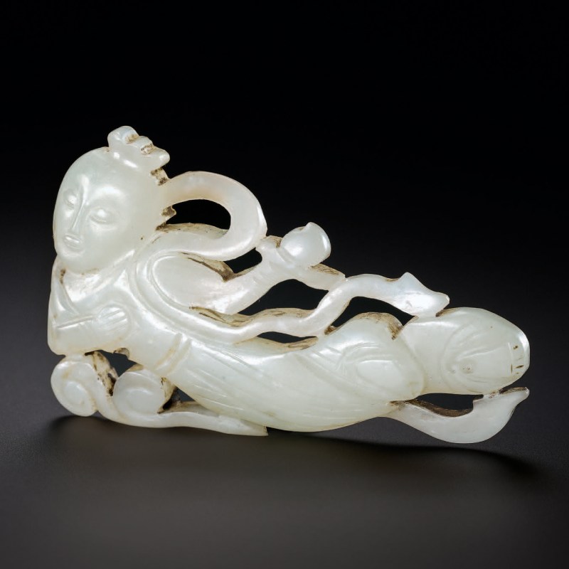 明 白玉持宝飞天