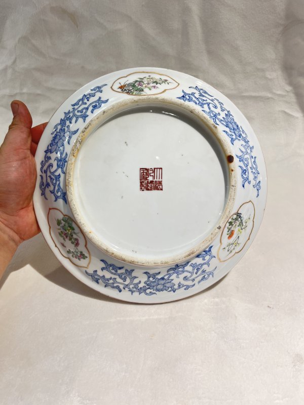 蓝料彩开光粉彩花卉纹盆奁一对 - 图4