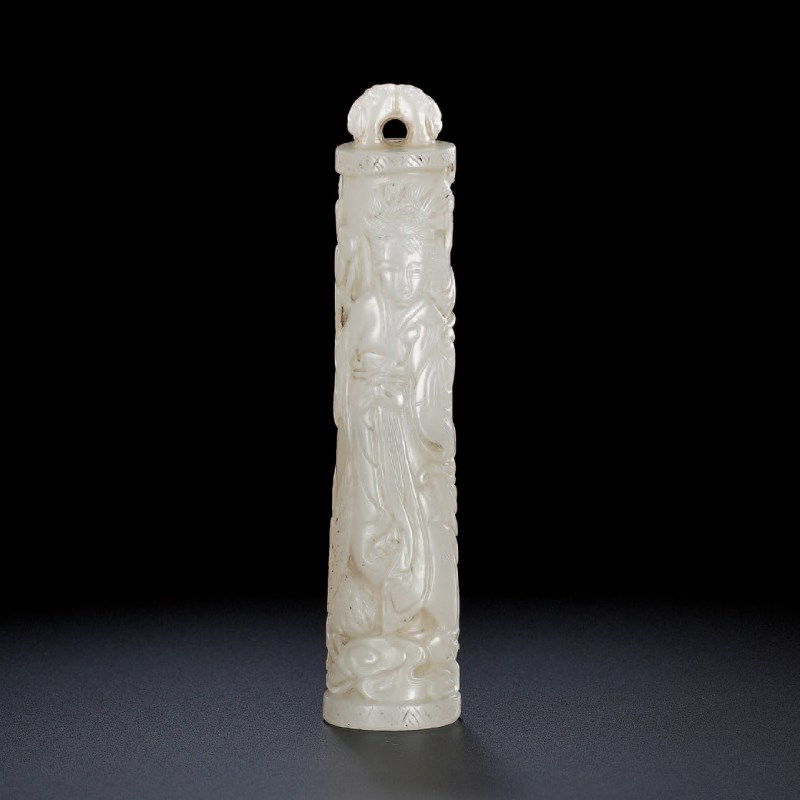 清中期 白玉满工浮雕麻姑献寿纹翎管
