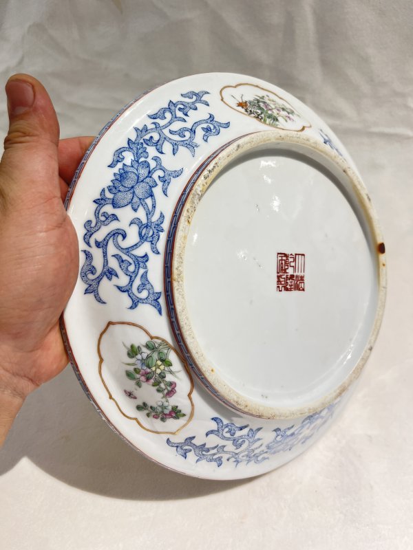 蓝料彩开光粉彩花卉纹盆奁一对 - 图5