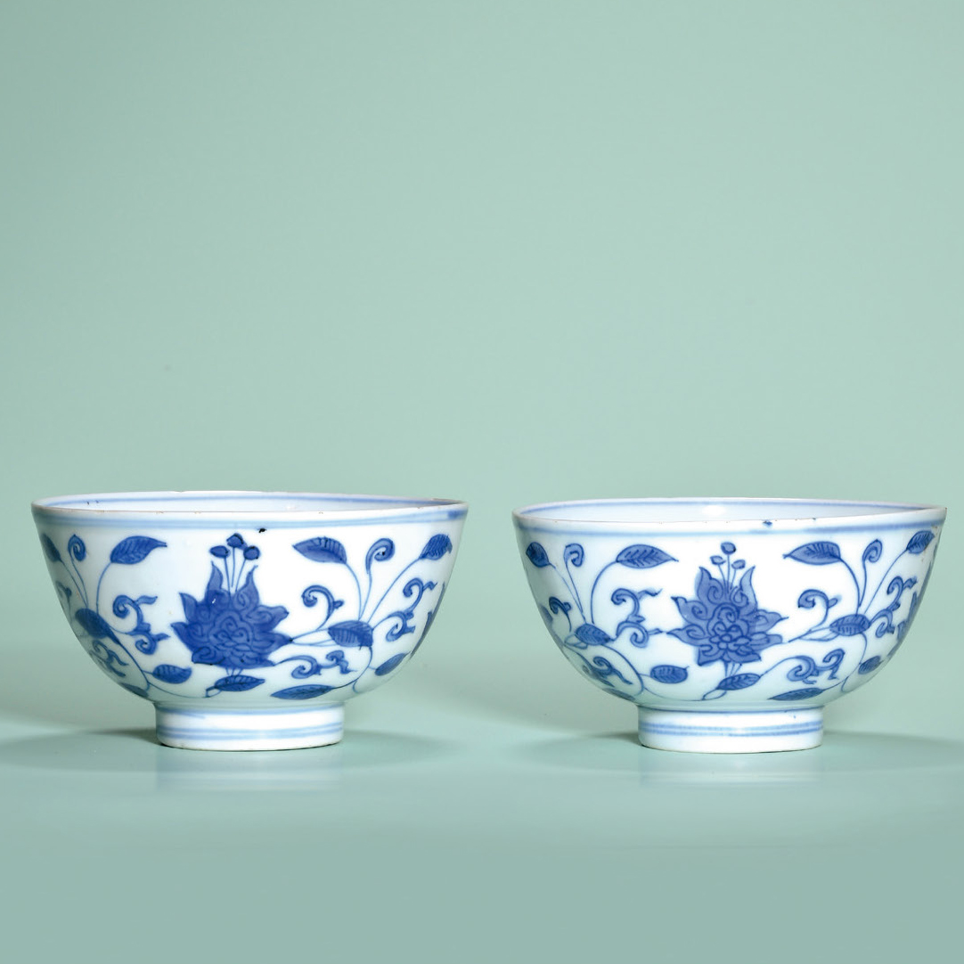 中国美術 明 青花纏枝 富貴佳器款 獅子紋碗 高 6cm 明 明青花缠枝莲纹碗成对-多宝古瓷宝典