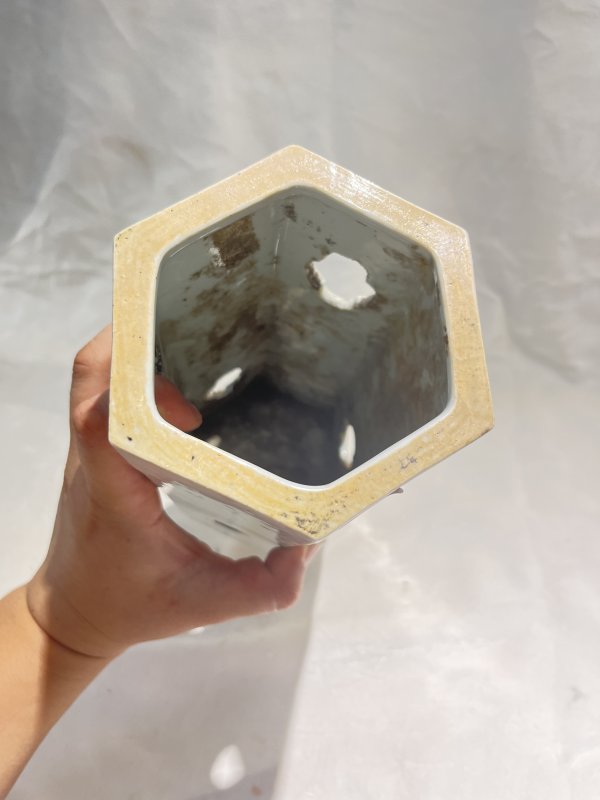 浅绛彩花鸟诗文六方帽筒 - 图7