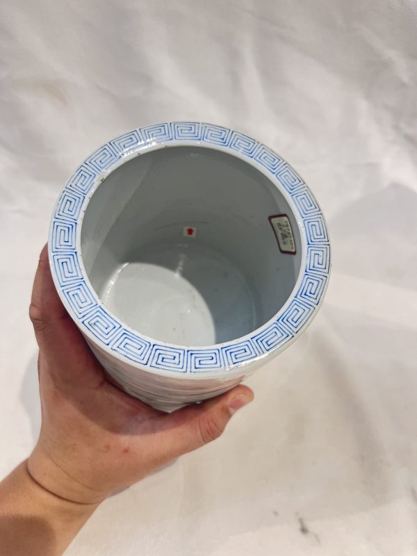 粉彩山水人物纹笔筒 - 图8