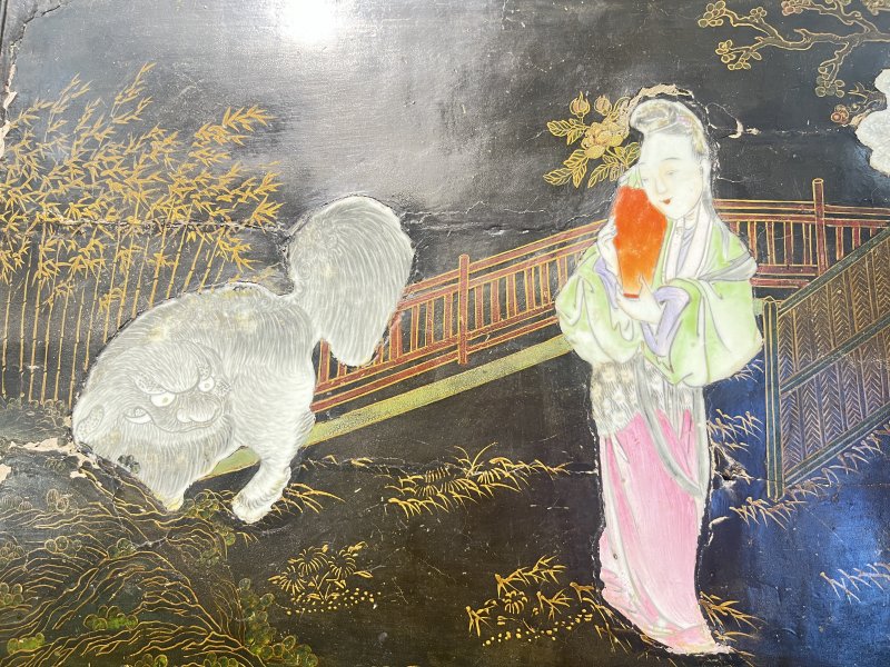 木胎黑漆粉彩仕女纹瓷板 - 图5