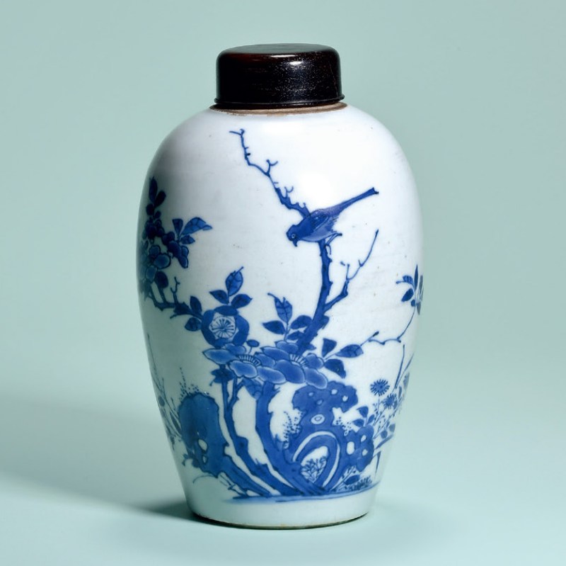 明末清初 青花花鸟纹冬瓜罐 - 图1