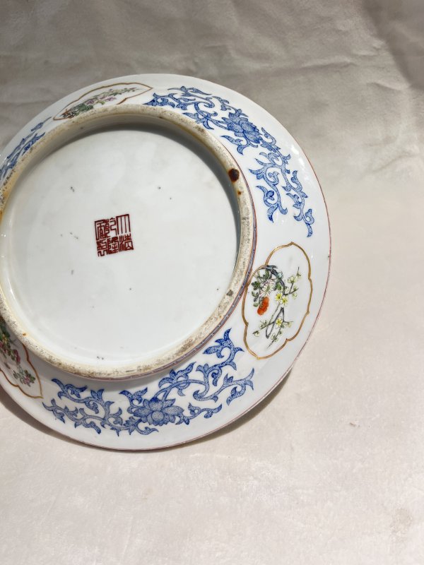 蓝料彩开光粉彩花卉纹盆奁一对 - 图6