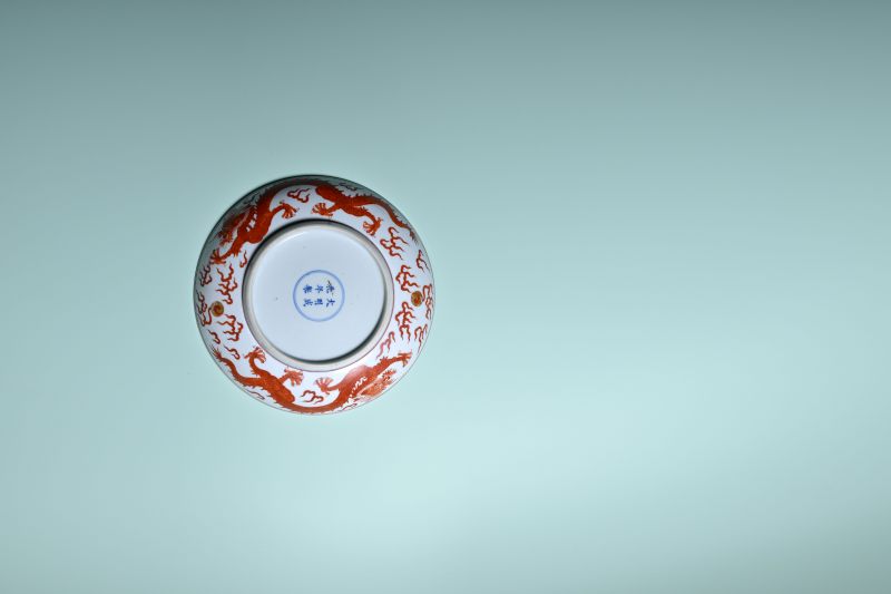 清中期 矾红彩龙纹盘 - 图4