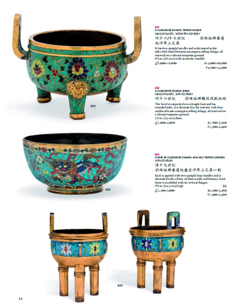 清中期 铜胎珐琅宝相花炉成对 - 图8