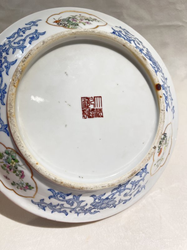蓝料彩开光粉彩花卉纹盆奁一对 - 图7