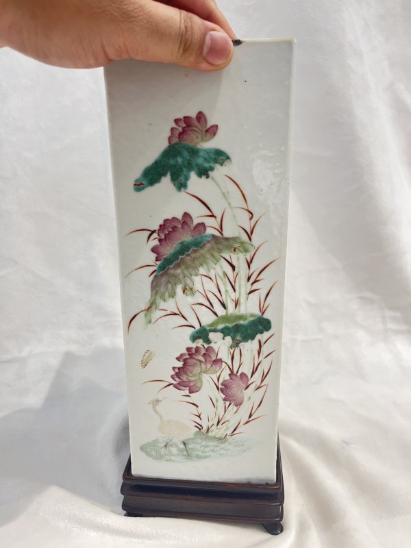 粉彩四季花卉纹四方帽筒一对 - 图12