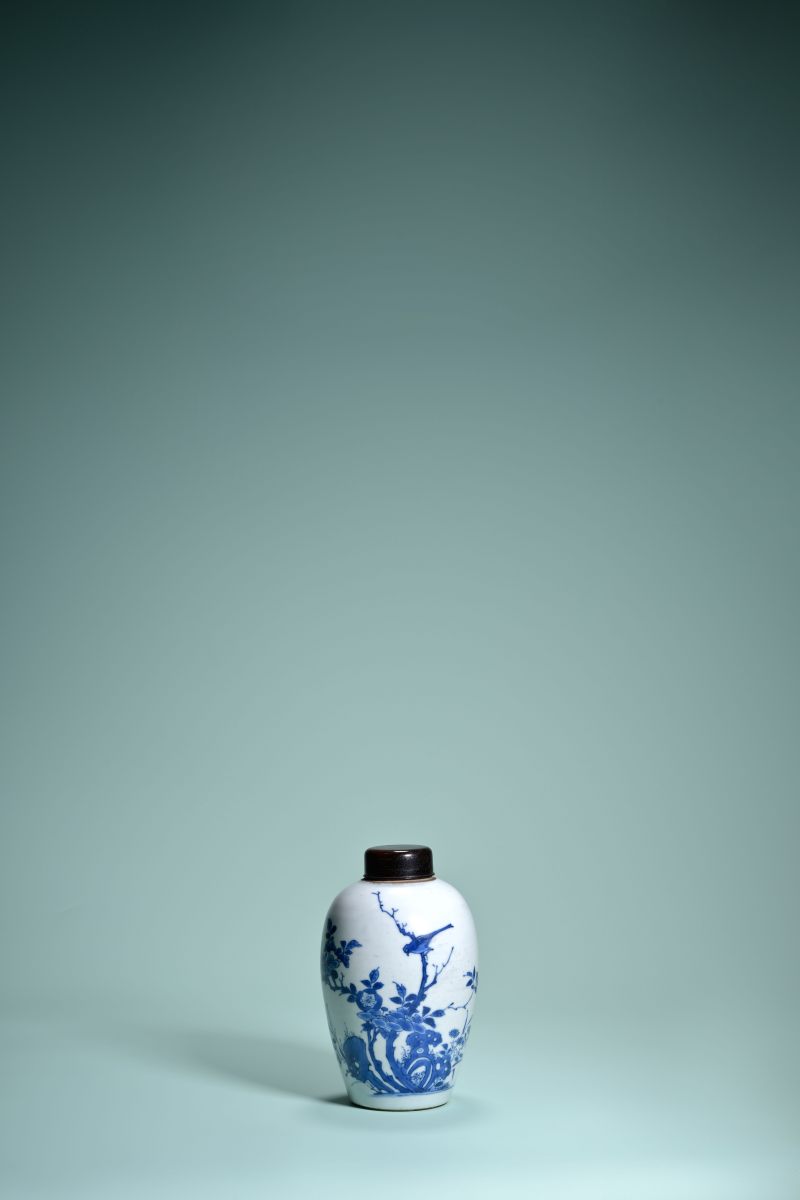 明末清初 青花花鸟纹冬瓜罐 - 图3