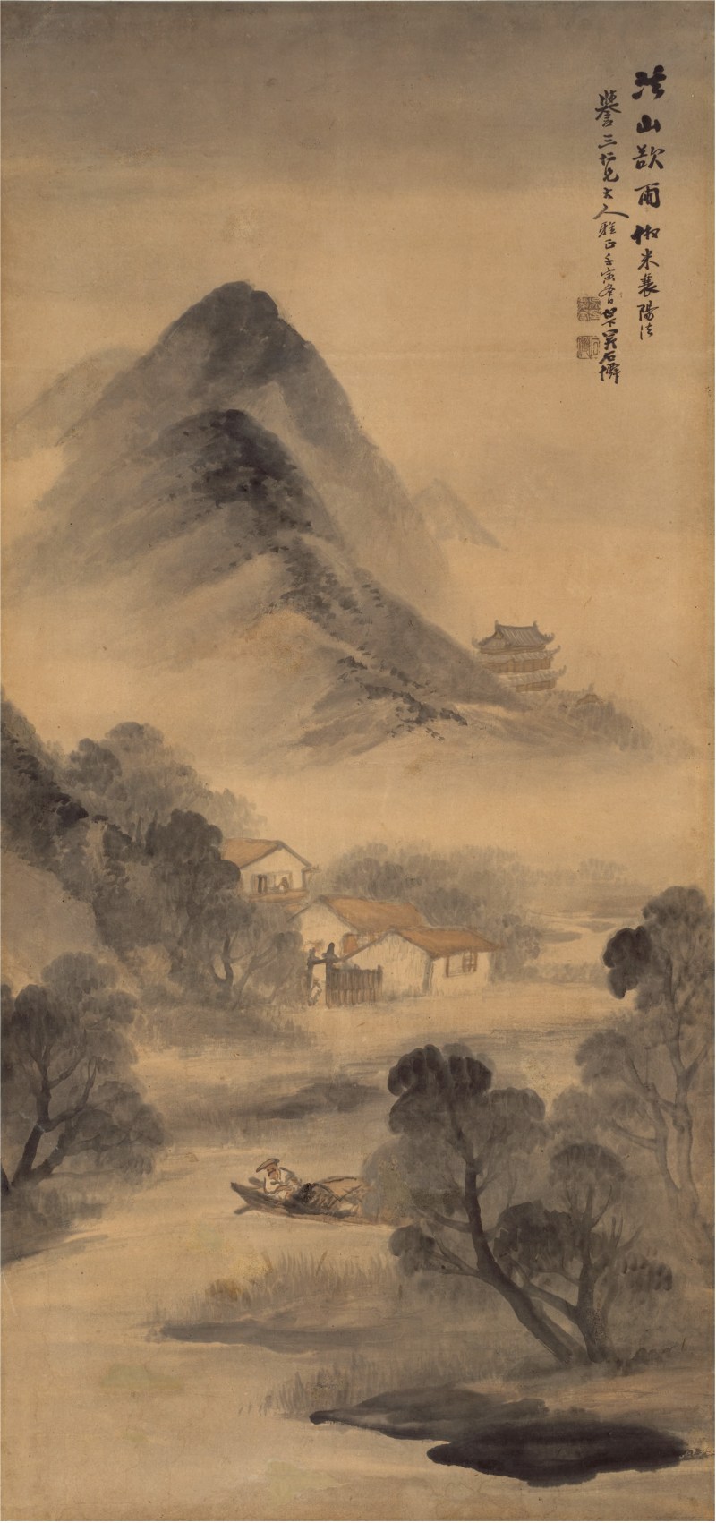 吴石仙（1845～1916）溪山欲雨图