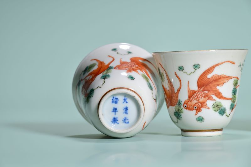清光绪 粉彩金玉满堂酒盅一组四件 - 图2