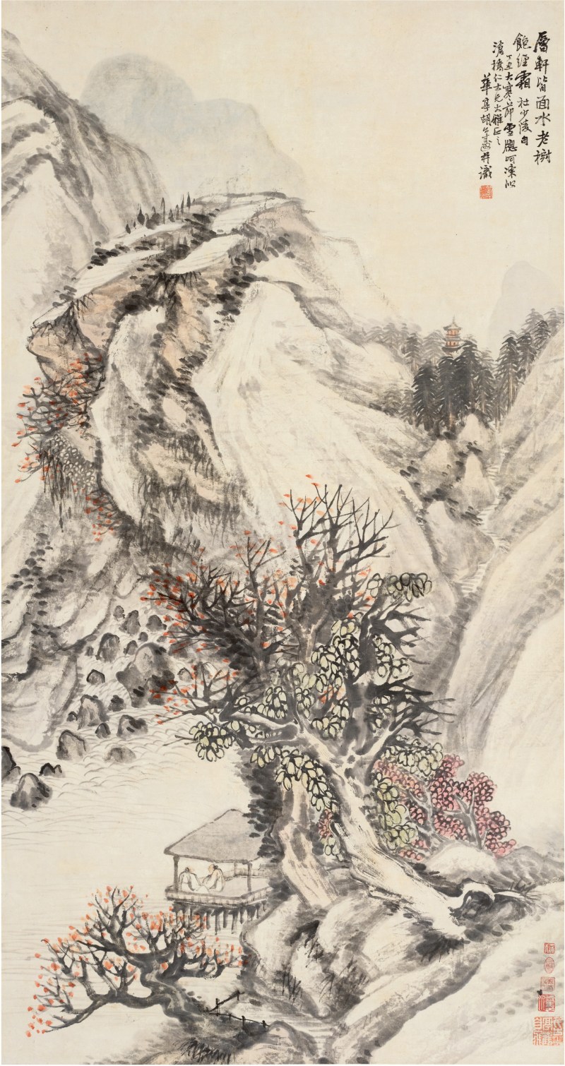 胡公寿（1823～1886） 霜林听瀑图